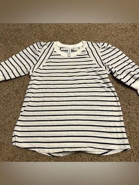 Women's Striped 3/4 Sleeve Blouse - White & Black